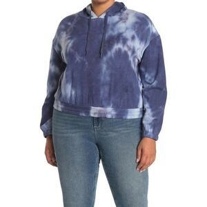 Ookie & LaLa Womens Blue Tie Dye Long Sleeve Stretch Pullover Hoodie Size Medium